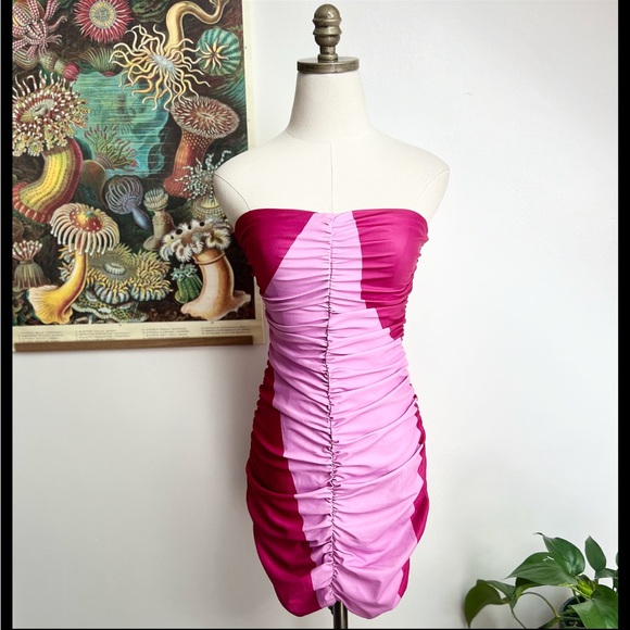 Tiger Mist Pink Fever Samira Strapless Mini Dress in Macro Print Medium - Picture 2 of 11